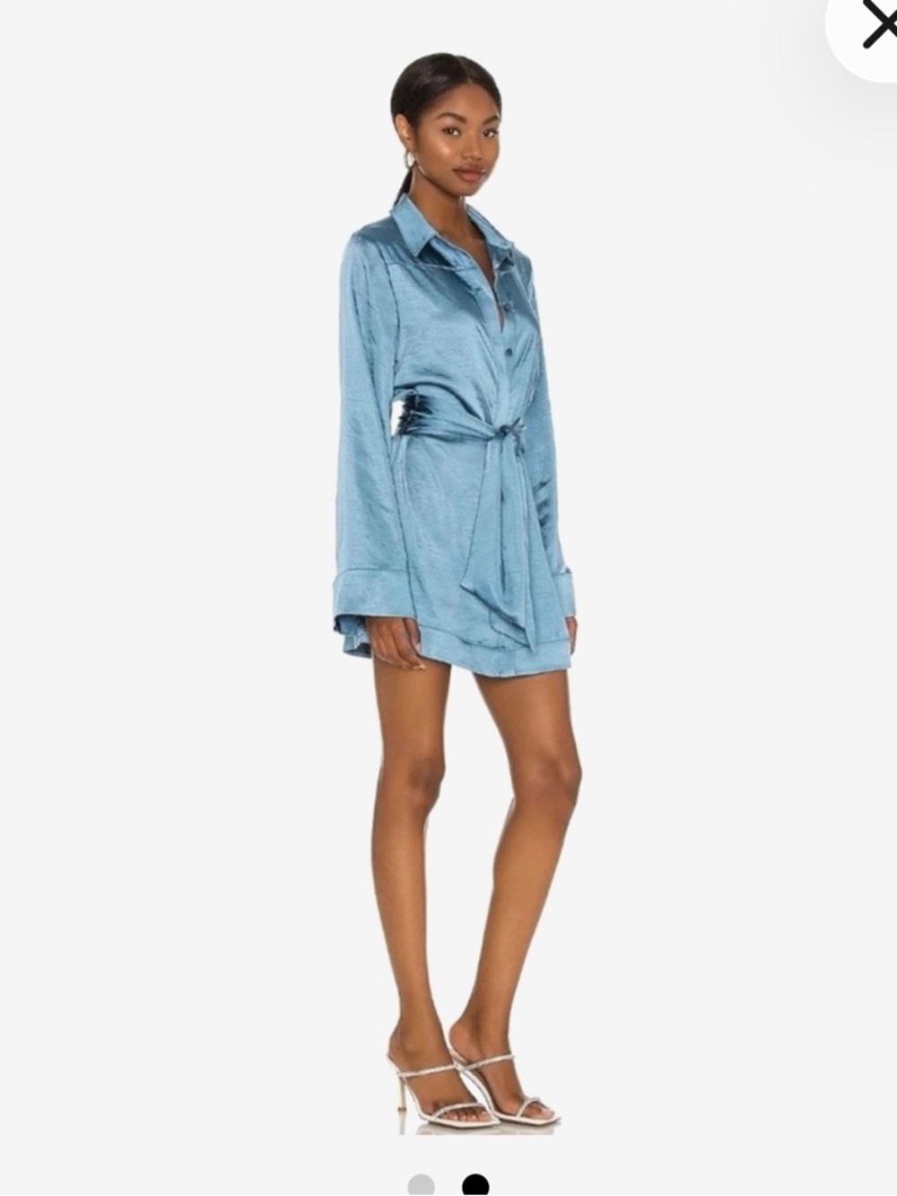 Camila Coelho Sky Blue Satin Tie-Waist Sleep Shirt